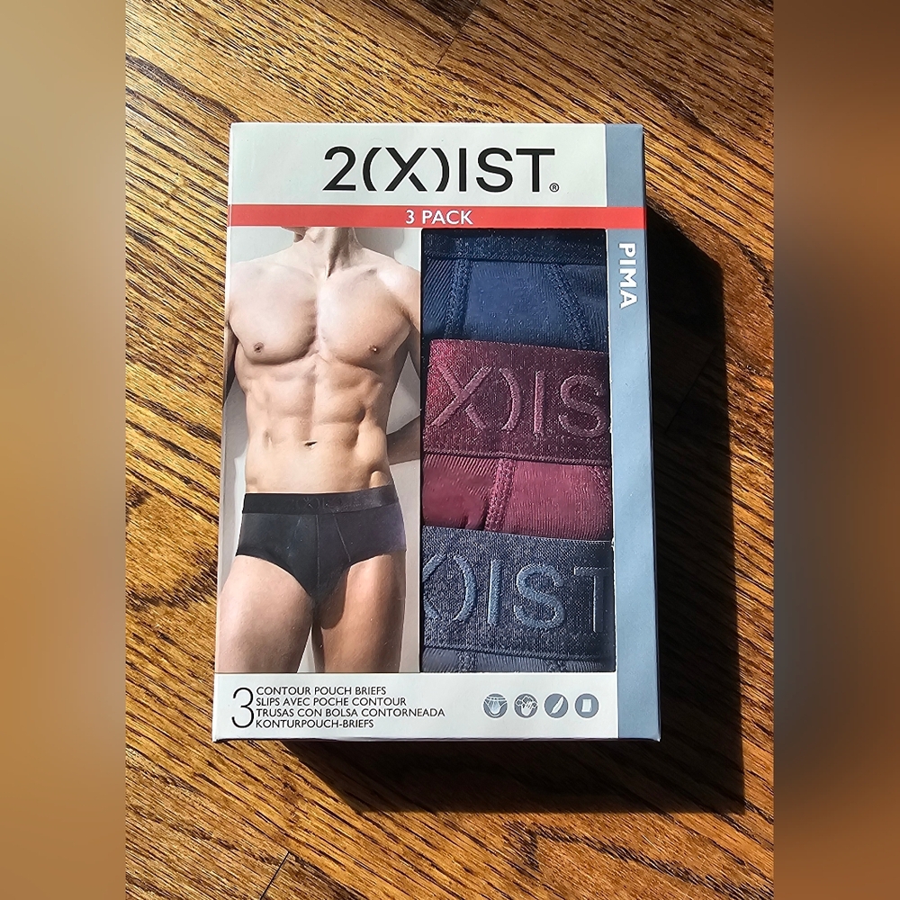 2xist NIB Men's Pima Cotton Contour Pouch Brief 3-Pack -Grey/Burgundy/Navy Small